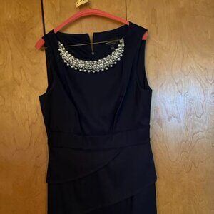Navy Pearled Front Dress